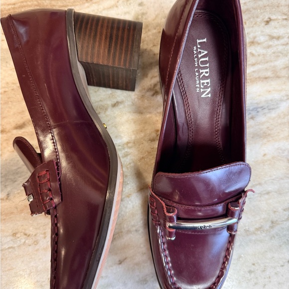 Lauren Ralph Burgundy Leather Heeled Loafers RLL Hardware NWOT women’s size 9B - Picture 3 of 12
